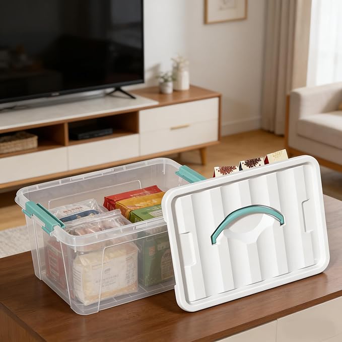 Stackable Storage Bins Under Bed Storage Containers with Lids Shoe Organizer Plastic Storage Bins Clear Shoe Boxes with Locking Latches 14qt (8 Pack)
