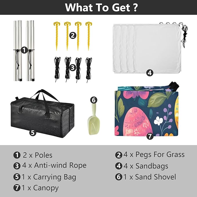 Meadow Easter Eggs Beach Tent Sun Shelter Set UPF50+ UV Protection 10.5 x 9.19 FT Camping Shade Canopy with Sandbags Sand Anchors Carrying Bag and Others