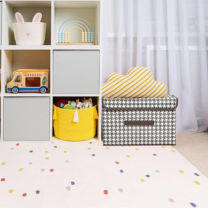 PATIKIL Fabric Collapsible Storage Bin 14.2 x 9.1 x 9.4 Inch 3 Pcs Foldable Storage Box Cube with Lids and Handle Organizer Container for Home Bedroom Closet Clothes Black White Grid