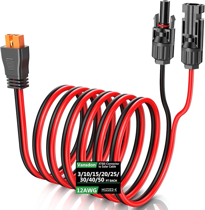 Solar to XT60i Extension Cable 12AWG 50FT XT60i Female to Male Connector for RV Foldable Solar Panel Portable Power Station Solar Generator
