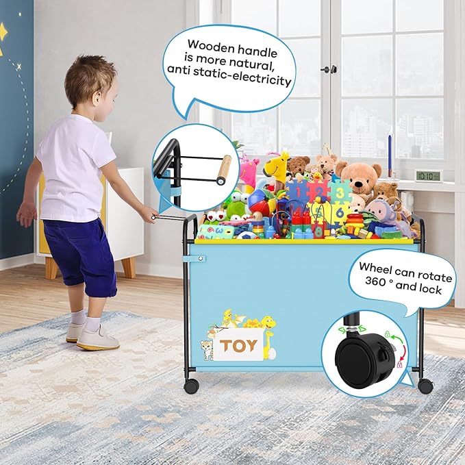 180L Kids Extra Large Toy Box with Wheels for Boys Girls 31.5 x 15.7 x 23.2 Big Toy Chest with Handle Toy Storage Organizer for Living Room Area Stuffed Animals Clothes(Blue 1PC)