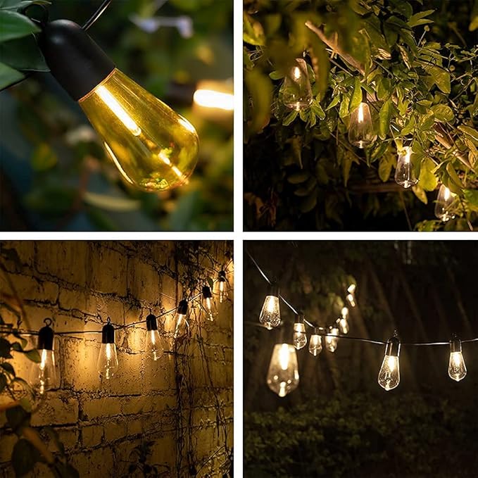 Solar Outdoor String Lights 25FT Patio Lights String Waterproof with 20 Warm White LED Shatterproof ST58 Bulbs Perfect for Garden Backyard Pergola Party Cafe Camping Decoration (25FT)
