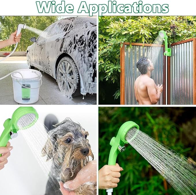 Portable Camping Shower 6000mAh Rechargeable Camping Shower with Intelligent Digital Display Outdoor Camp Pump 4 Spray Modes Camping Shower Pump for Hiking Travel Car Pet GreenB