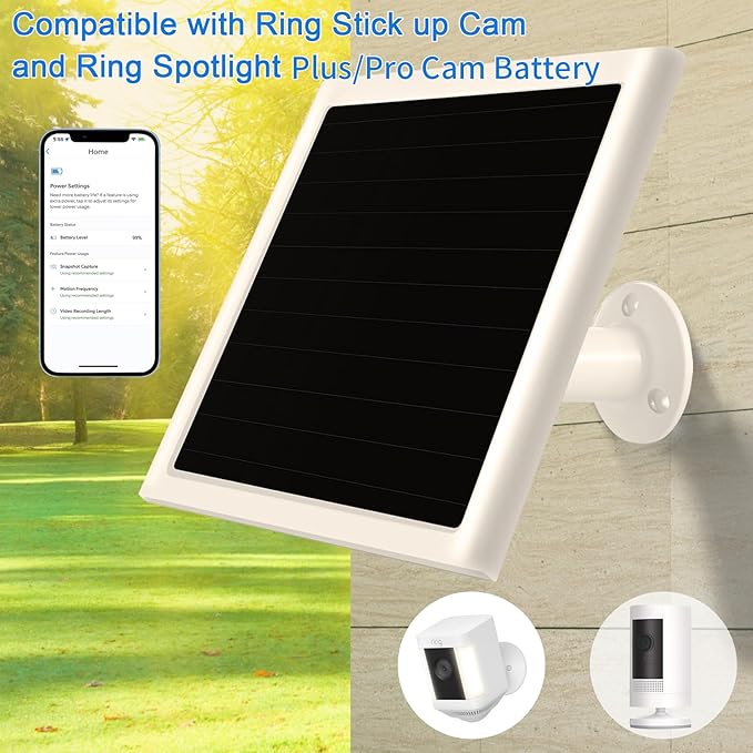 6W Solar Panel Charger for Ring Camera Compatible with Ri ng Stick Up Camera and Ring Spotlight Plus/Pro Camera Battery Waterproof (White 2Pack)