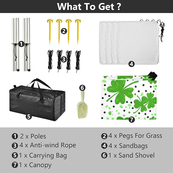 Beach Canopy with Windproof Ropes &amp Sandbags Beach Tent Sun Shade Sun Shelter for Camping Trips Fishing Backyard Fun or Picnics St. Patrick's Day Clover