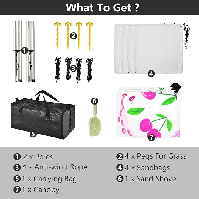 Beach Canopy with Windproof Ropes &amp Sandbags Beach Tent Sun Shade Sun Shelter for Camping Trips Fishing Backyard Fun or Picnics Red Cherries