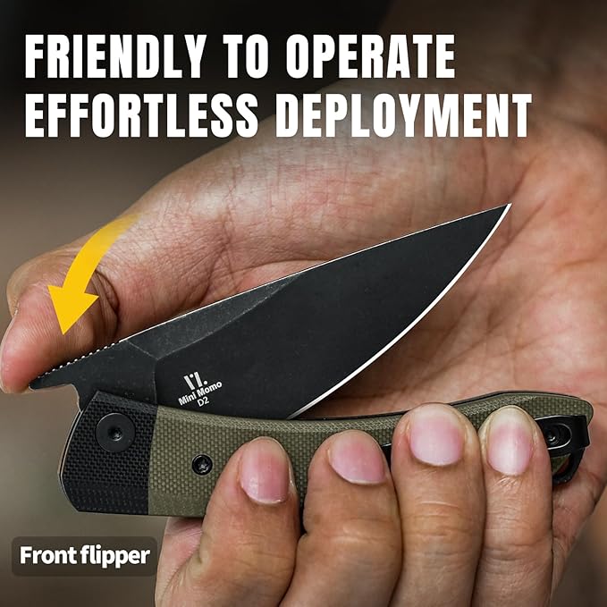 Kizer Mini Momo EDC Pocket Knife 3.2” D2 Blade Pocket Folding Knife with G10 Handle Front Flipper EDC knife with Pocket Clip for Men Women Camping Hunting Survival Knives V3663M2