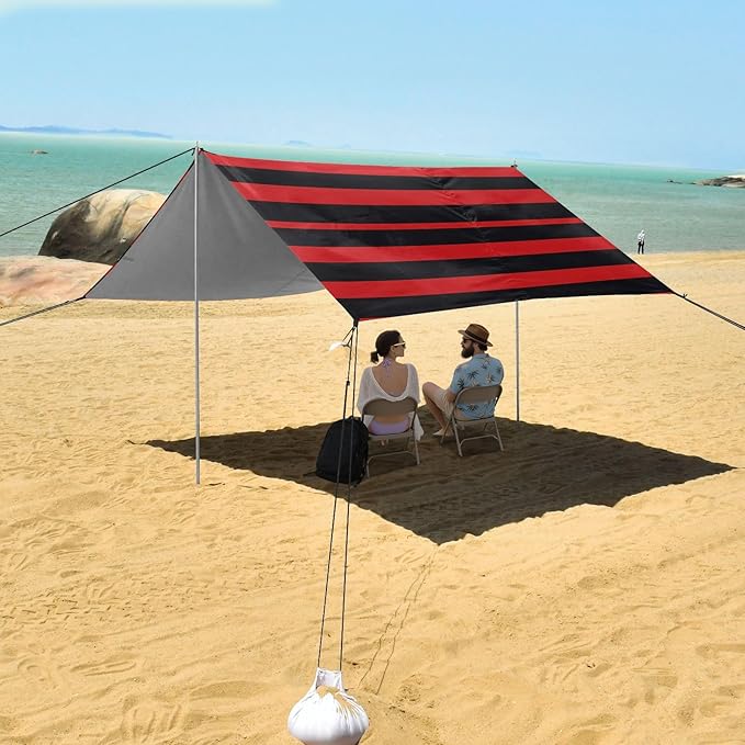 ALAZA Red Black Stripes Beach Tent Sun Shelter Portable Canopy Sunshade for Outdoor Camping Picnics Backyard Fun 10x9 ft