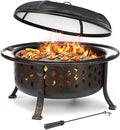 SINGLYFIRE 36 Inch Fire Pits for Outside Large Outdoor Wood Burning Crossweave firepit Heavy Duty Steel Bronze Bonfire Pit for Patio Backyard Garden with BBQ GrateSpark ScreenLog GratePoker