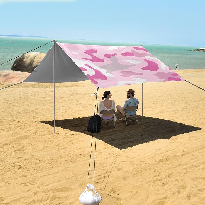 Silver Gray Beach Tent &amp Canopy UPF50+ Protection Lightweight Shade Sun Shelter with Sturdy Poles Sandbags and Shovel for Backyard and Camping