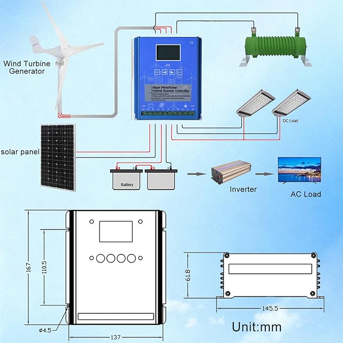 15000W Wind Solar Hybrid Charge Controller - 24V/48V Auto MPPT Boost Charge Regulator with LCD Display and Dump Load 24V/48V