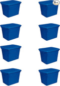 Sterilite 18 Gallon Stackable Plastic Storage Tote Container with Latching Snap-Close Lid for Home and Office Organization Blue (8 Pack)