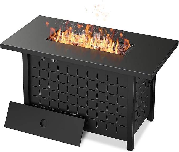 Vongrasig 43 Gas Fire Pit for Outside 50000 BTU Outdoor Propane Fire Pit Table with Lid &amp Lava Rock Steel Rectangular Fire Table for Patio Backyard Deck Garden Black