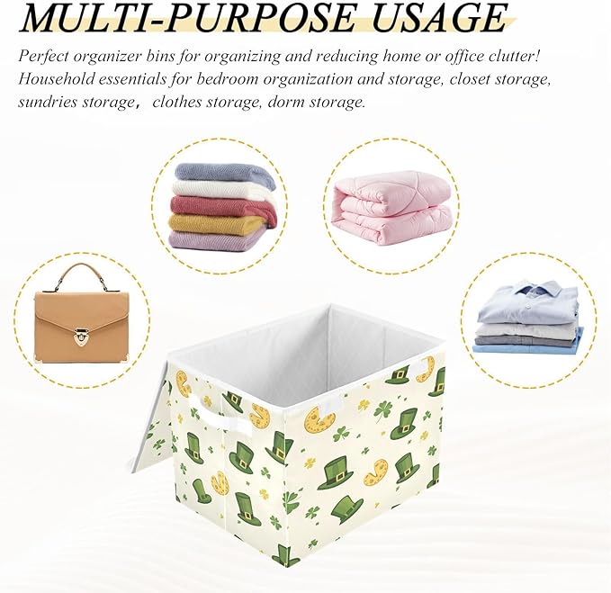 St. Patrick's Day Hat Fabric Storage Bins with Lids and HandleFoldable Storage Bins with LidsCloset Organizers for Clothes Storage Room Organization Office Storage Chest Organizer
