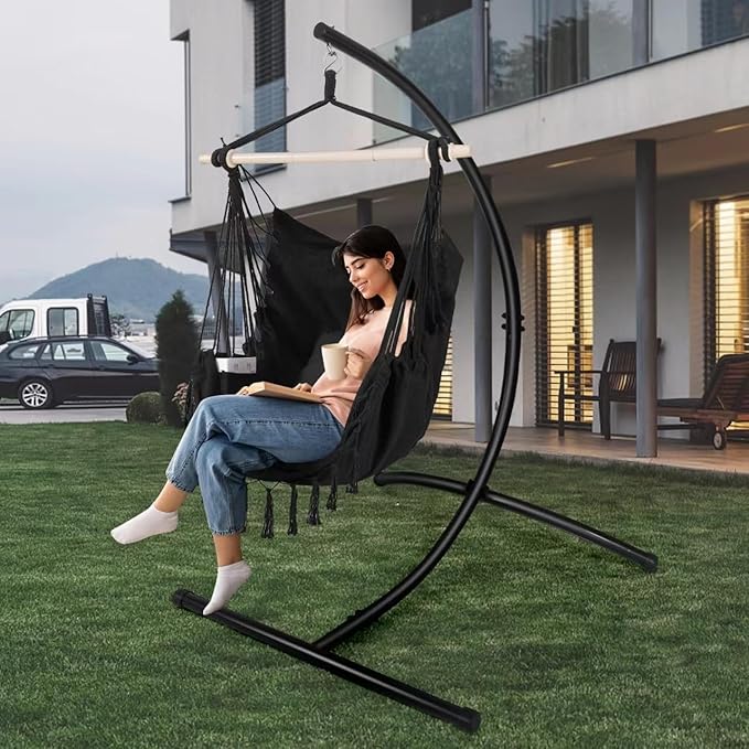 GOUTIME Hammock Chair Stand Only Hanging Swing Egg Chair Stands Frame Holder Heavy Duty Steel C Stand for Indoor Outdoor Max Load 350 LBS