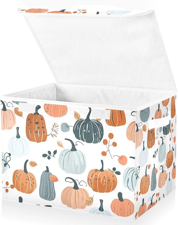 senya Thanksgiving Baskets Collapsible Storage Bins with Lids Fall Adorable Pumpkins Storage Boxes Clothes Baskets for Organizing B06D22020