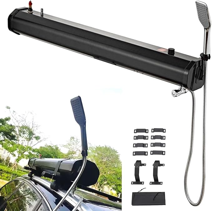 Roof Rack Water Tank with Shower &amp 5.58FT Hose Lightweight Design Multi-Functional Overland Shower for SUVs Trucks Off-Road &amp Camping