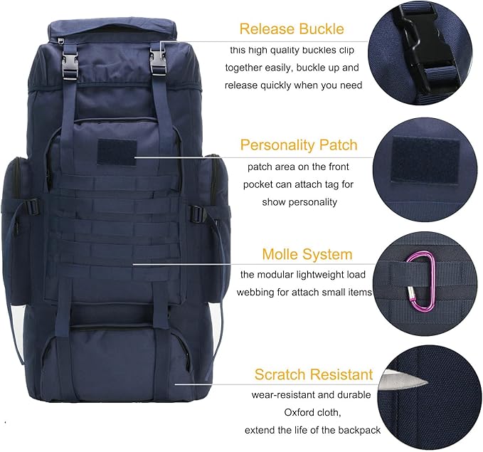 70l Hiking Backpack for Men Waterproof Military Camping Rucksack Travel Daypack