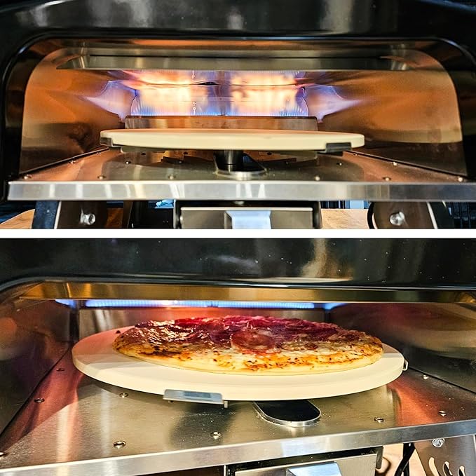 MELLCOM 20 Inch Outdoor Gas Pizza Oven 360° Auto Rotating Pizza Stone with Pull Out Handle Includes Pizza Peel &amp Carry Bag Portable Stainless Steel Propane Pizza Oven for Backyard Camping Gri