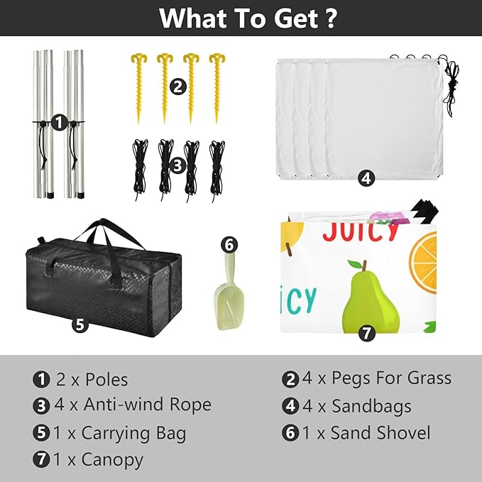 Beach Canopy with Windproof Ropes &amp Sandbags Beach Tent Sun Shade Sun Shelter for Camping Trips Fishing Backyard Fun or Picnics Fruit