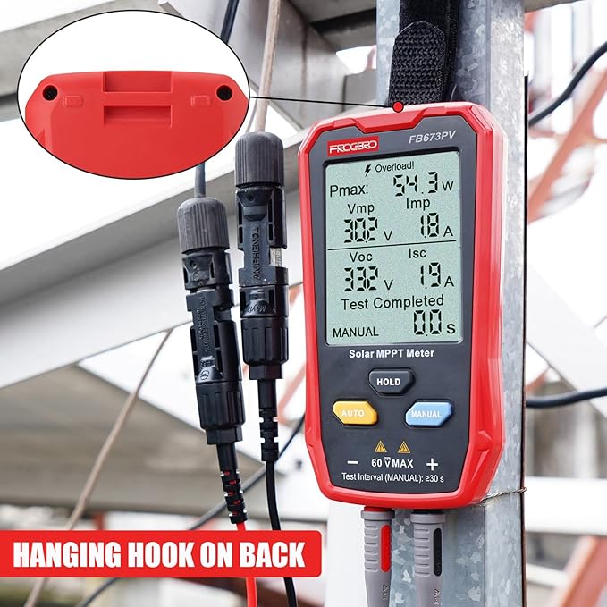 FrogBro Upgrade Solar Panel Tester Meter Photovoltaic Multimeter 800W Solar MPPT Meter with Large Ultra Clear LCD Smart MPPT Open Circuit Voltage Troubleshooting Utility Tool for Solar PV Testing