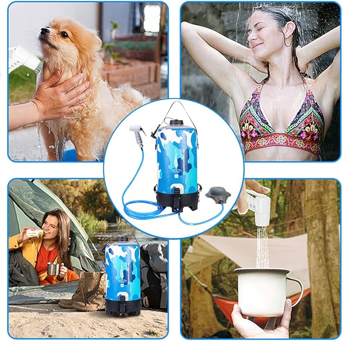 12L Portable Camping Shower Bag with Foot Pump and Shower Head Hose for Camping Hiking Backpacking