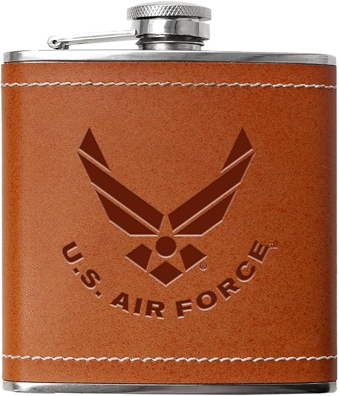 Air Force Flask &amp Cards Gift Set Leather-Wrapped US-Air Force Hip-Flask with Rank Playing-Cards | Disabled Vet Owned Business | USAF Flask-Card-Set