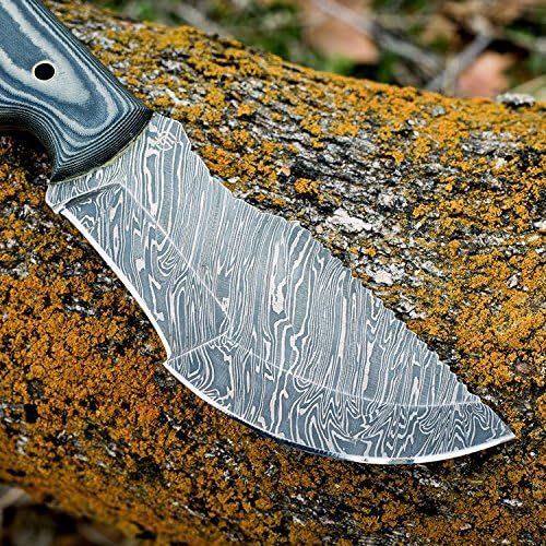 Forseti Steel Ironside Damascus Steel Tracker – 9.75” Survival Knife – Viking-Inspired Micarta Handle and Raindrop Damascus Pattern
