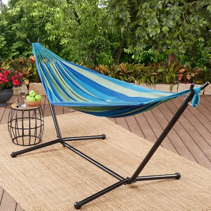 Double Hammock Two Person Adjustable Hammock Bed with Space Saving Steel Stand Includes Portable Carrying Case Easy Set Up
