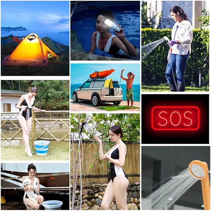 Portable Shower Camping Shower 2200mAh Rechargeable Outdoor Shower with Pump and LED Light Portable Shower for Camping Kit for Hiking Travel Car Pet
