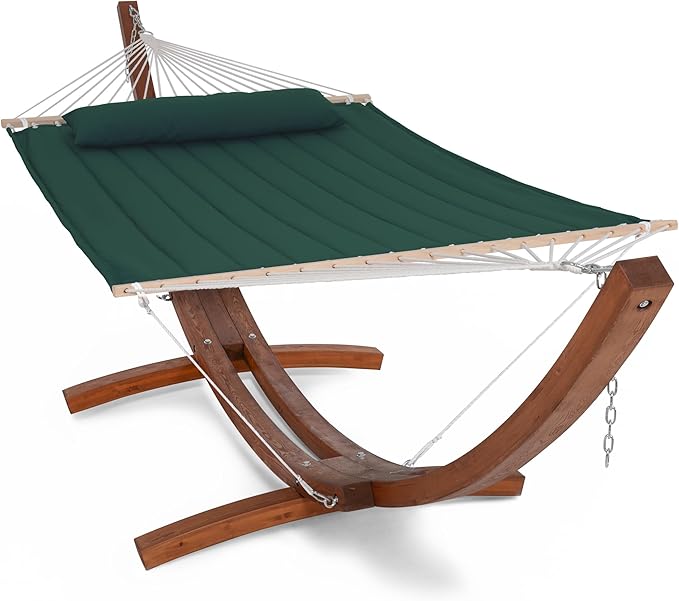 SUNCREAT 2 Person Hammocks for Outside with Stand Extra Large Double Hammock with Wooden Stand Dark Green