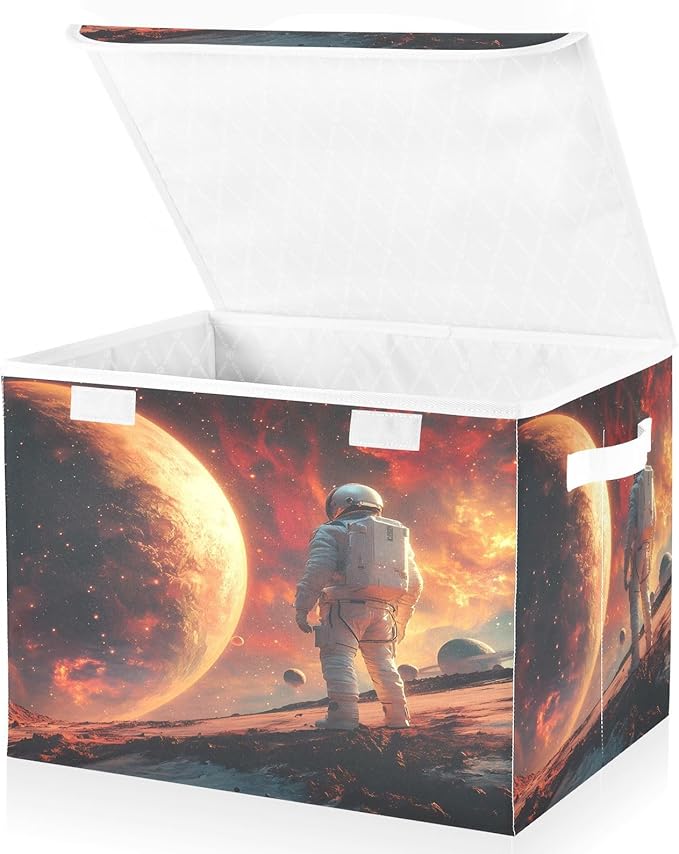 MNSRUU Containers Baskets with Lids Space Astronaut Fabric Foldable Storage Bins Organizer with Lid Collapsible Storage Boxes for Home Bedroom Closet Office