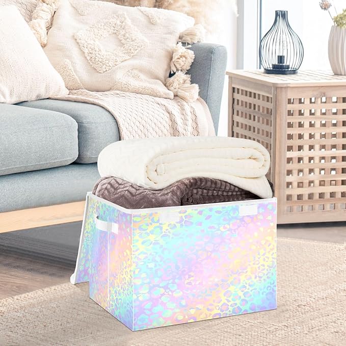 Aesthetic Unique Beauty Leopard Gradient Storage Bins with Lid Foldable Classroom Storage Storage and Organization for