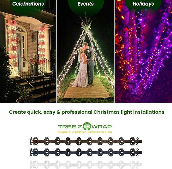 TREE-Z Wrap — Tree &amp Post Light Wrapping Tool for String Lights — Uniform Spacing Staple-Free Install (Brown 15-Pack)
