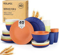 Wheat Straw Dinnerware Sets 40 PCS - Dishes Set for 8 Unbreakable Plates and Bowls Sets with Cups Dishwasher &amp Microwave Safe Lightweight Dinnerware for Kitchen Camping RV - Mondrian Colors