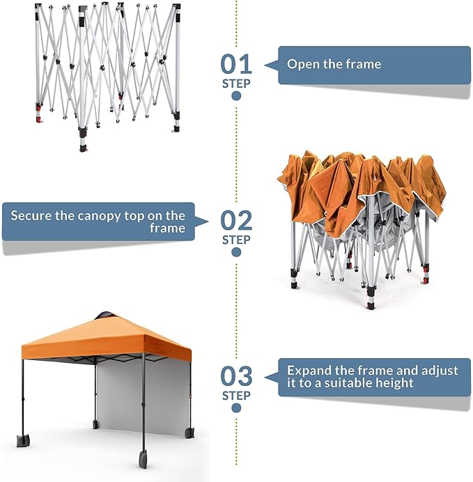 10x10ft Pop Up Canopy Tent With SidewallOutdoor Freestanding Sun Shelter Picnic and CampingInstant Shade Tent With Vented Roof for Beach &amp Events - Includes Storage BagSandbagsStakes&ampRopes