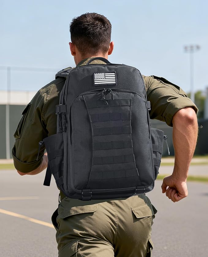 EZshoot 40L Tactical Backpack Military Backpack for Men Women Army Molle Rucksack Assault Pack Bug Out Bag Large Daypack (Black)