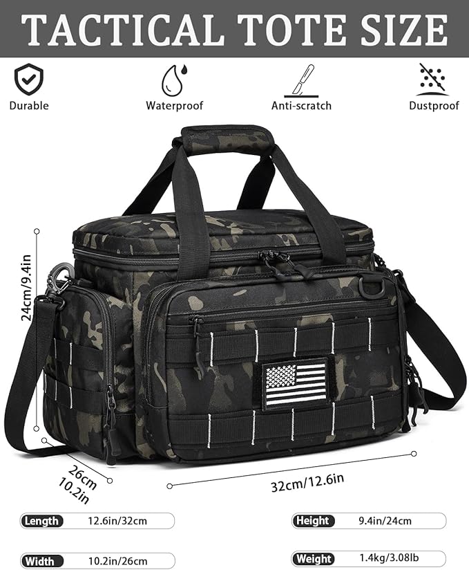 HAMBOLY Tactical Gun Range Bag for Handguns Pistol Range Bag with 6X Magazine Slots and Extra Pockets for Ammo and Essentials for Shooting Hunting Outdoor Sports