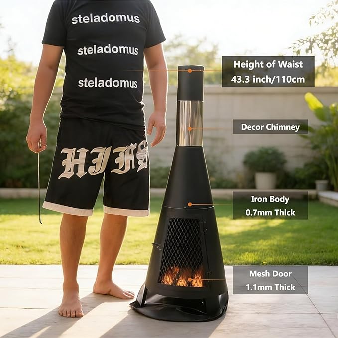 Chiminea Outdoor Fireplace for Patio with Fire Mat and Poker 3.6ft Small Chimneas Portable for Backyard Deck Camping and Beach chiminea fire Pit
