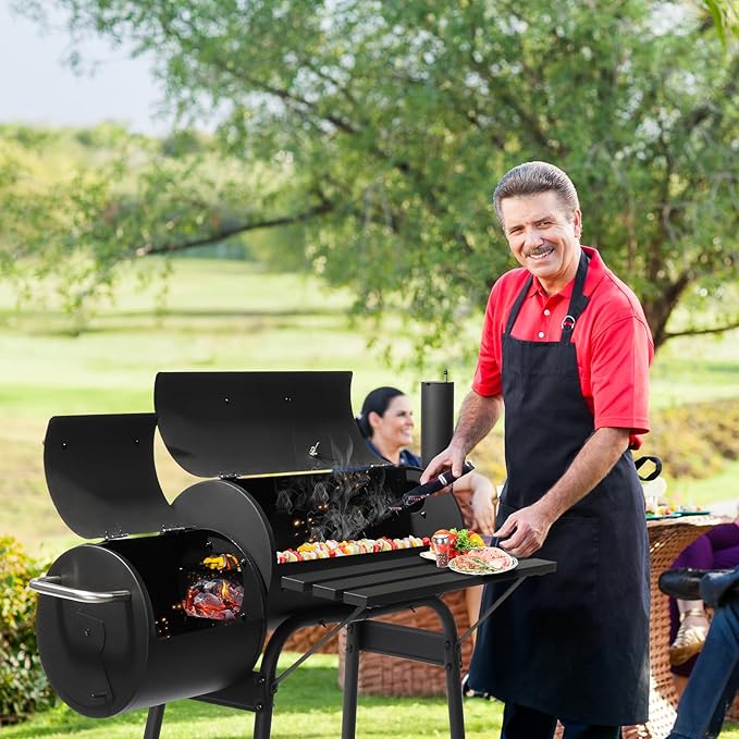 Outvita Outdoor BBQ Charcoal Grill Portable Camping Grill for 6-10 People with Offset Smoker &amp Wheels for Patio Backyard Picnic