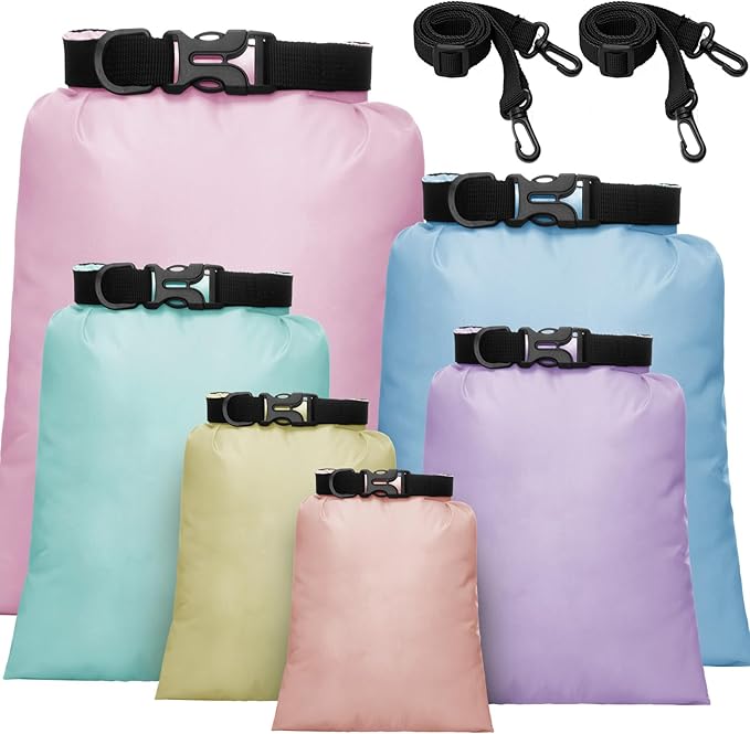Shappy 6/12 Pcs Waterproof Dry Bags Lightweight Outdoor Waterproof Dry Stuff Sacks 15/8/5/4/3/2 L and Long Adjustable Shoulder Strap for Kayaking Rafting Boating Hiking Camping