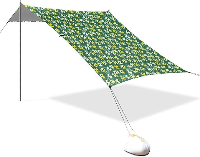ALAZA Soccer Football Green Beach Tent Sun Shelter UPF50+ Protection Beach Shade Canopy w/ 4 Sandbags for Outdoor Camping Fishing Backyard Fun Picnic 10x9 ft