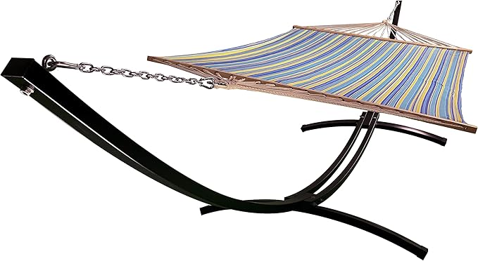 15 Ft. Indoor/Outdoor Heavy Duty Black Steel Arc Hammock Stand w/Premium Quilted Hammock Bed. (Teal/Yellow)