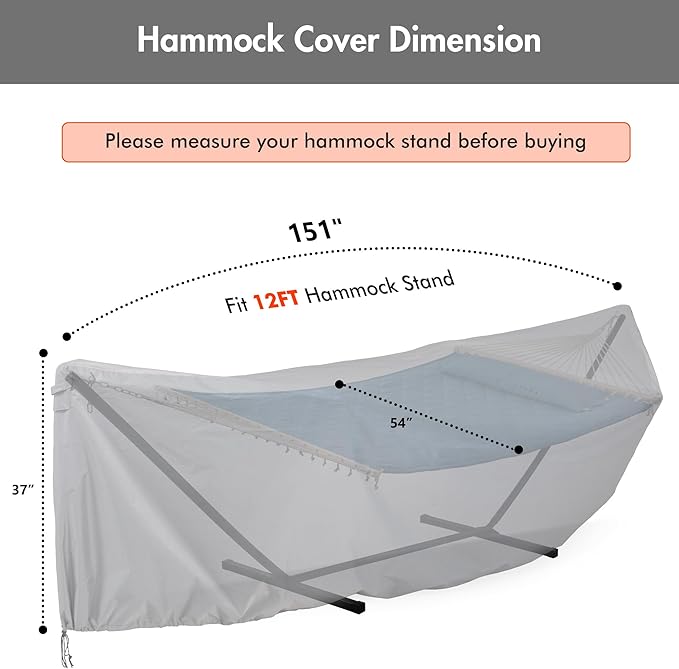 ANOW Upgraded Waterproof Hammock Cover Thickened PU Protective Cover Included Adjustable Buckle Strap for 12FT Hammock Stand Grid Silver Gray