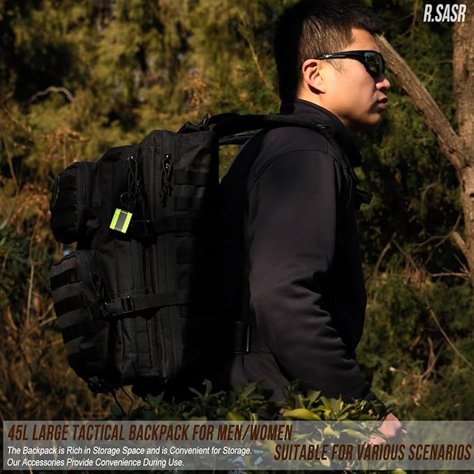 45L Tactical Backpack for Men Women Military Assault Pack with MOLLE Large 3 Day Bug Out Bag for Hiking Camping