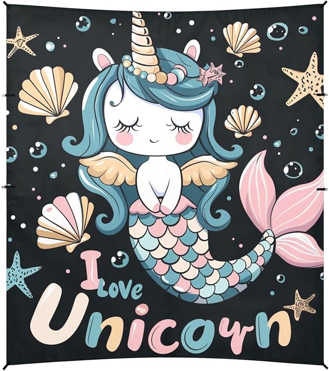 ALAZA Cute Unicorn Mermaid Beach Tent Sun Shelter Portable Canopy Sunshade for Outdoor Camping Picnics Backyard Fun 10x9 ft