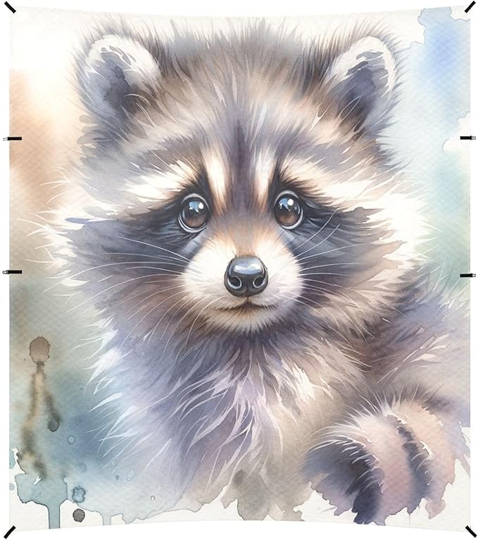 ALAZA Cute Raccoon Watercolor Beach Tent Sun Shelter UPF50+ Protection Beach Shade Canopy w/ 4 Sandbags for Outdoor Camping Fishing Backyard Fun Picnic 10x9 ft