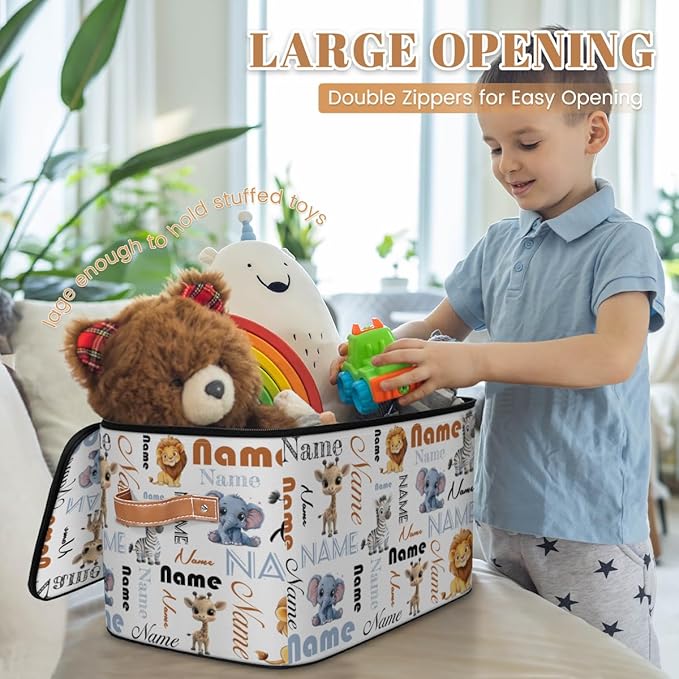 Custom Storage Bins with Zipper Lid Personalized Elephant Zebra Giraffe Lion Fabric Lidded Storage Baskets Boxes Foldable Cubes Clothes Organizer Container
