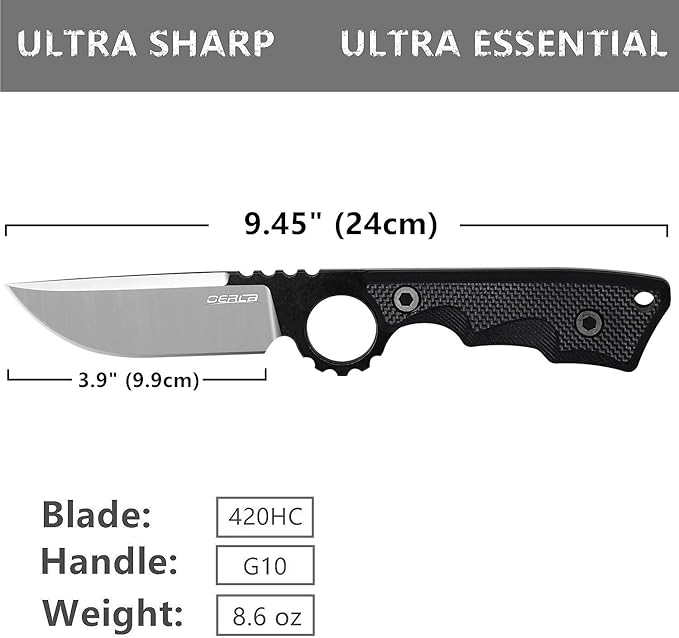 OERLA TAC OLK-032EK Outdoor Knife Fixed Blade Camping Hunting Survival Field Knife 420HC Full Tang Steel Blade with Kydex Sheath and EDC Tactical Belt Clip