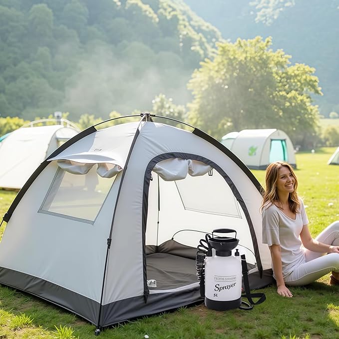 5L Hand Press Portable Shower 10 Spray Modes with Removable Hose &amp Shower Head No Electric Needed – Ideal for Camping Hiking Travel Beach Garden Pet Shower
